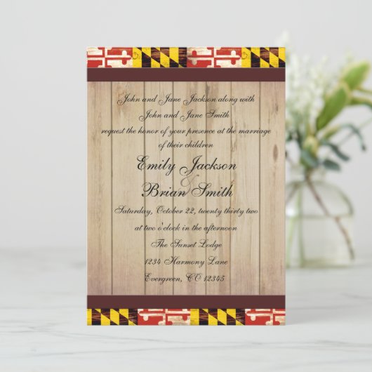 Invitation Mariage rustique sur mesure Maryland drapeau invit (Debout devant)