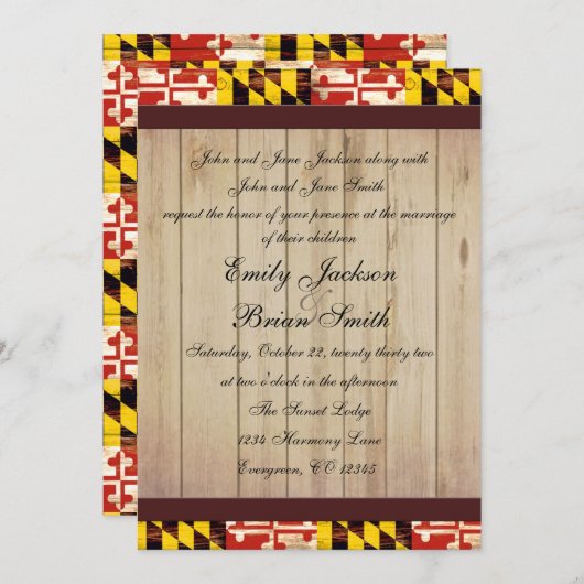 Invitation Mariage rustique sur mesure Maryland drapeau invit (Devant / Derrière)