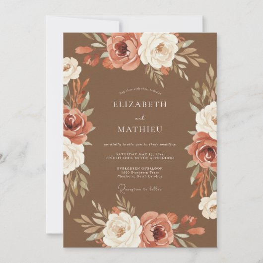 Invitation Mariage Rustique Terracotta Fleurie (Devant)