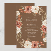 Invitation Mariage Rustique Terracotta Fleurie (Devant / Derrière)