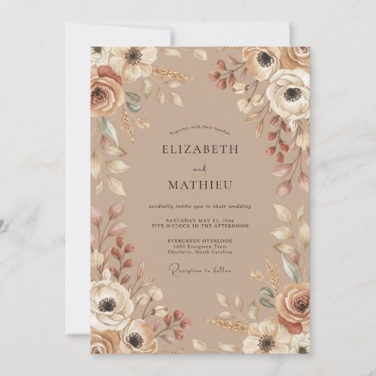 Invitation Mariage rustique terreux chamois (Devant)