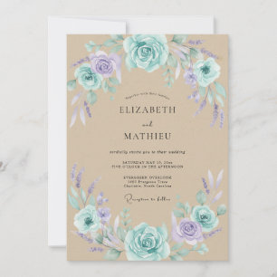 Invitation Mariage Rustique Terreux de Teinte Lavande et Sarc