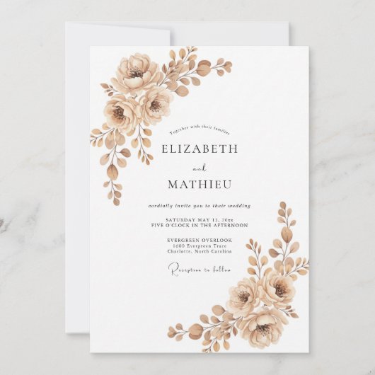 Invitation Mariage Rustique Terreux Sépia (Devant)