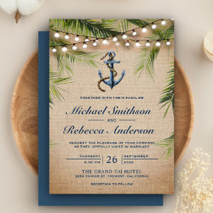 Invitation Mariage Rustique Toile de Jute Feuilles de Palmier