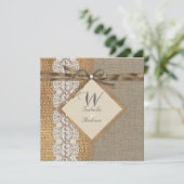 Invitation Mariage Rustique Toile de Jute Lace Perle (Debout devant)