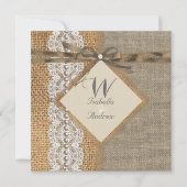 Invitation Mariage Rustique Toile de Jute Lace Perle (Devant)