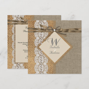 Invitation Mariage Rustique Toile de Jute Lace Perle