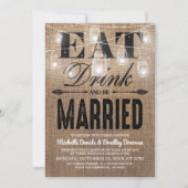 Invitation Mariage Rustique Toile de Jute Manger Boire et êtr (Devant)
