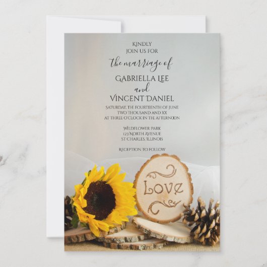 Invitation Mariage rustique Tournesol (Devant)