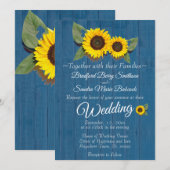 Invitation Mariage Rustique Tournesol Bois Bleu (Devant / Derrière)