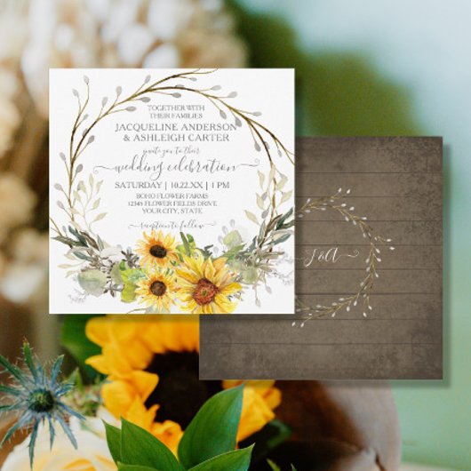 Invitation Mariage rustique Tournesol Eucalyptus Aquarelle