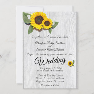 Invitation Mariage rustique Tournesol Gris de bois