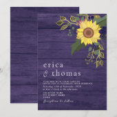 Invitation Mariage Rustique Tournesol Violet (Devant / Derrière)