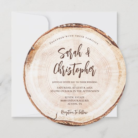 Invitation Mariage rustique unique Script Wood Cut Grain (Devant)