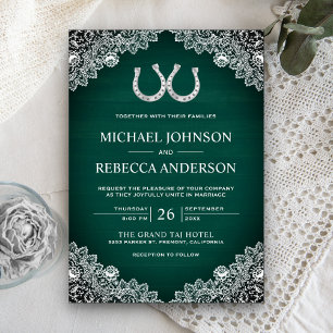 Invitation Mariage Rustique Vert Grange Bois Fer à Cheval Den