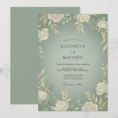 Invitation Mariage Rustique Vert Sage Élégant (Devant / Derrière)