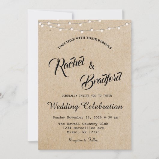 Invitation Mariage Rustique Vintage (Devant)
