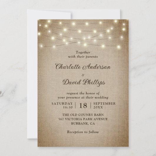 Invitation Mariage Rustique Vintage Burlap (Devant)