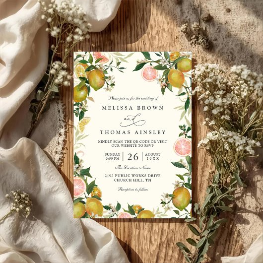 Invitation Mariage Rustique Vintage Citron Élégant Chic Code