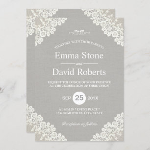 Invitation Mariage rustique Vintage dentelle blanche Élégant