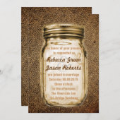 Invitation mariage rustique vintage en toile de jute dans un (Devant / Derrière)