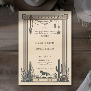 Invitation Mariage rustique vintage western cowboy cactus