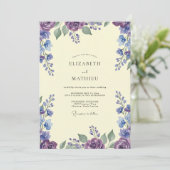Invitation Mariage Rustique Violet Feuille de Pervenche (Debout devant)
