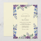 Invitation Mariage Rustique Violet Feuille de Pervenche (Devant / Derrière)
