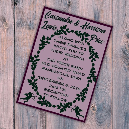 Invitation Mariage rustique violet profond