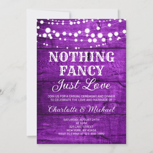 Invitation Mariage Rustique Violet Rien de Fantaisiste Juste (Devant)