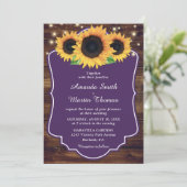 Invitation Mariage rustique violet tournesol vert (Debout devant)