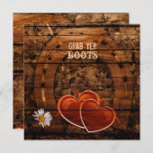 Invitation Mariage rustique western en bois de grange et fer (Devant / Derrière)