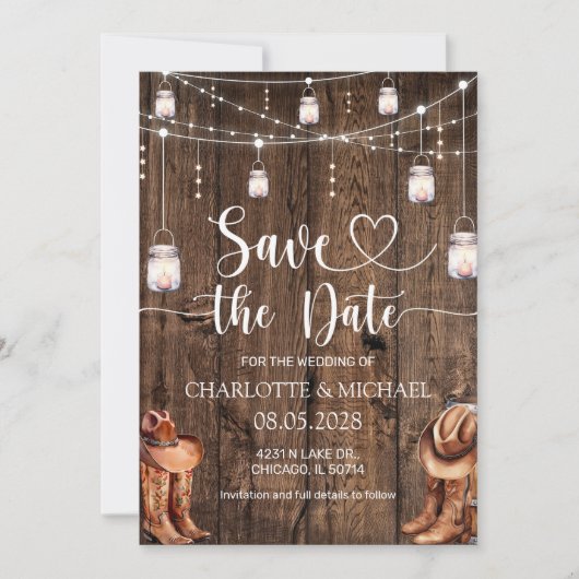 Invitation Mariage Rustique Western Save the Date (Devant)