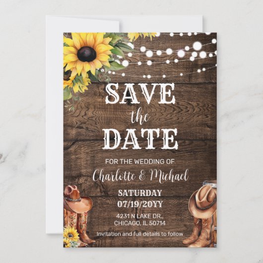 Invitation Mariage Rustique Western Save the Date (Devant)
