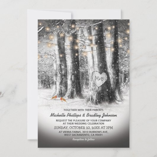 Invitation Mariage Rustique Winter Tree & String Lights (Devant)