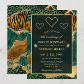 Invitation Mariage Safari Jungle Vert Glitter Agate (Devant / Derrière)