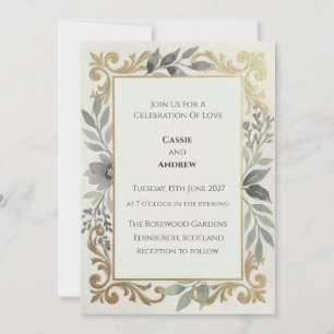 Invitation Mariage Sage à Rouleaux Dorés