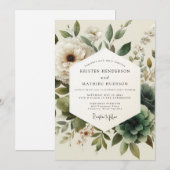 Invitation Mariage Sage Antique Bloom (Devant / Derrière)