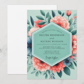 Invitation Mariage Sage Corail Vivid Bloom (Devant / Derrière)