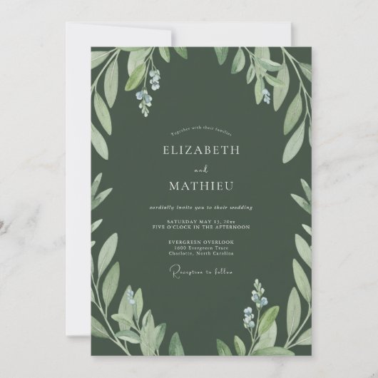 Invitation Mariage Sage Feuillage Olive (Devant)