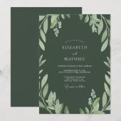 Invitation Mariage Sage Feuillage Olive (Devant / Derrière)