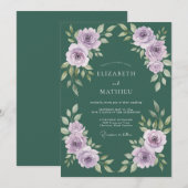 Invitation Mariage Sage Feuille Peinte Lilas (Devant / Derrière)