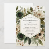 Invitation Mariage Sage Flore Sombre (Devant / Derrière)