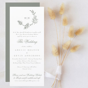 Invitation Mariage Sage Green Classic Wreath Monogramme RSVP