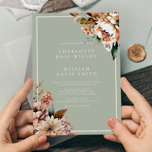 Invitation Mariage Sage Green et Rose Gold Elegant Flowers