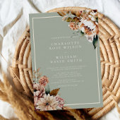 Invitation Mariage Sage Green et Rose Gold Elegant Flowers