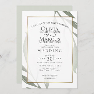 Invitation Mariage   Sage Green Olive Branch Watercolor Leaf