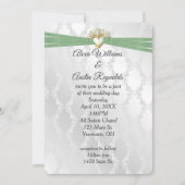 Invitation Mariage Sage Vert Ruban Dans Le Coeur Sur Satin (Devant)