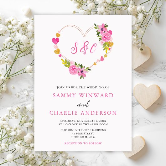 Invitation Mariage Saint-Valentin Cœurs Roses et Or
