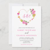 Invitation Mariage Saint-Valentin Cœurs Roses et Or (Devant)